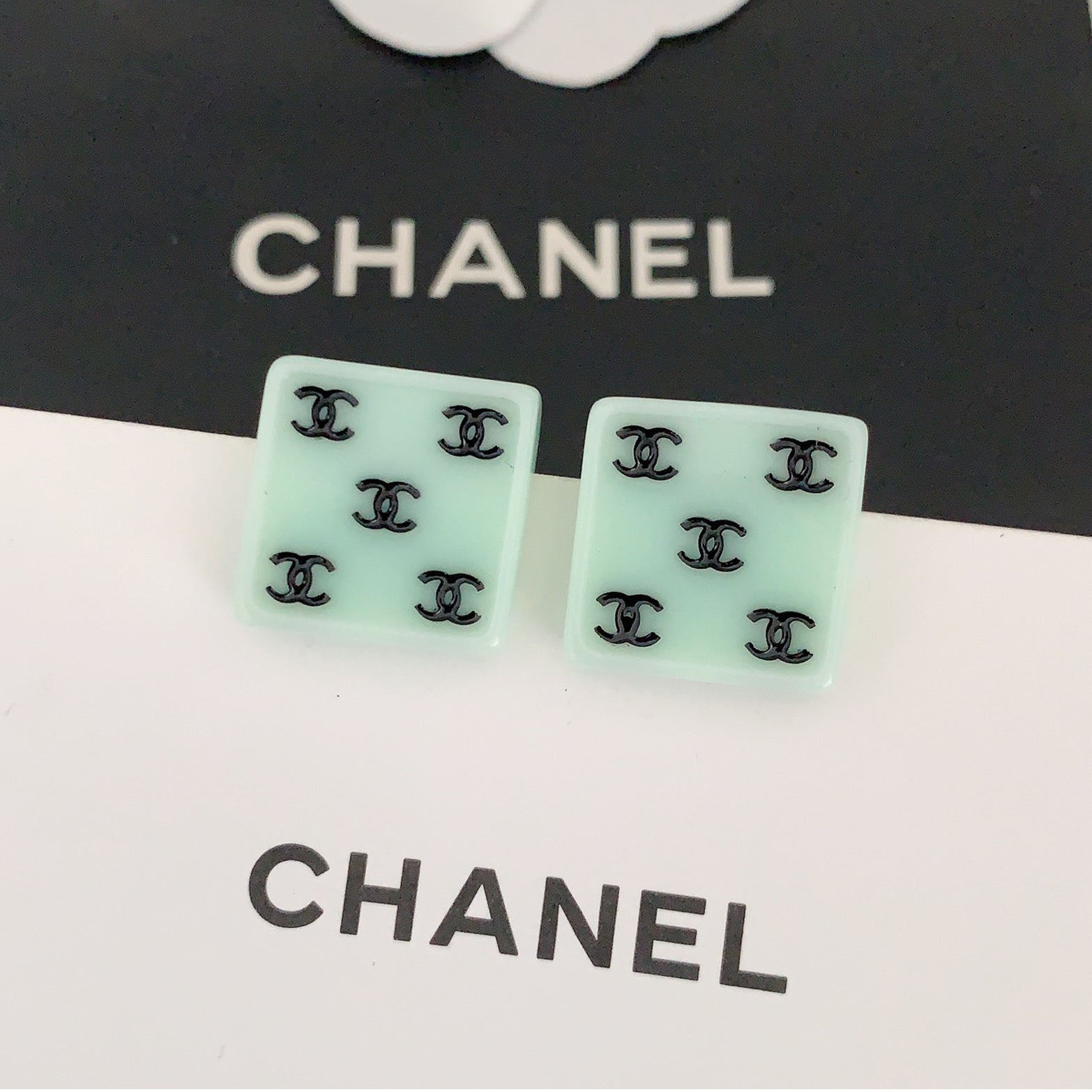 Chanel Green Resin 18K Gold Earrings