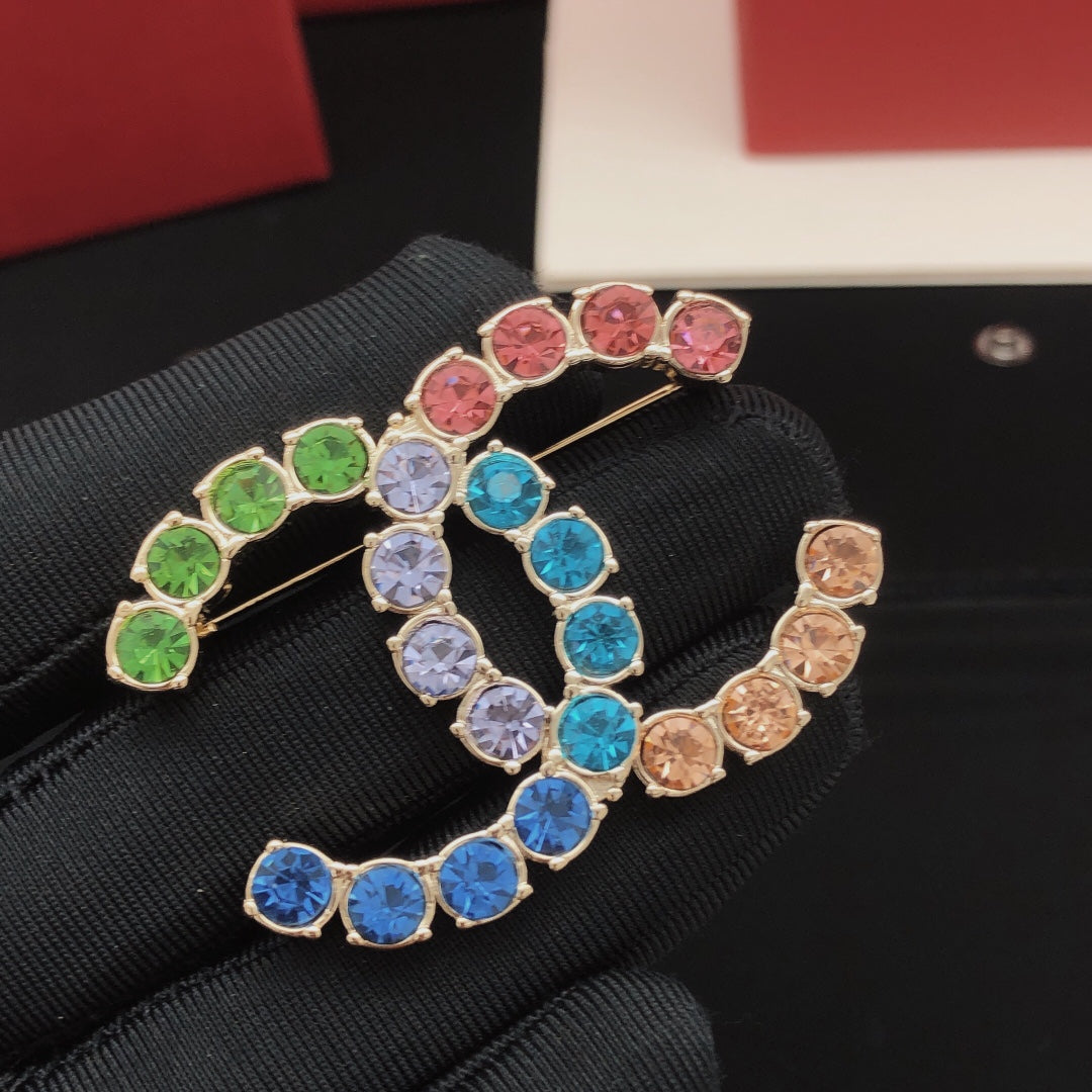 Chanel Color Crystals 18K Gold Brooch