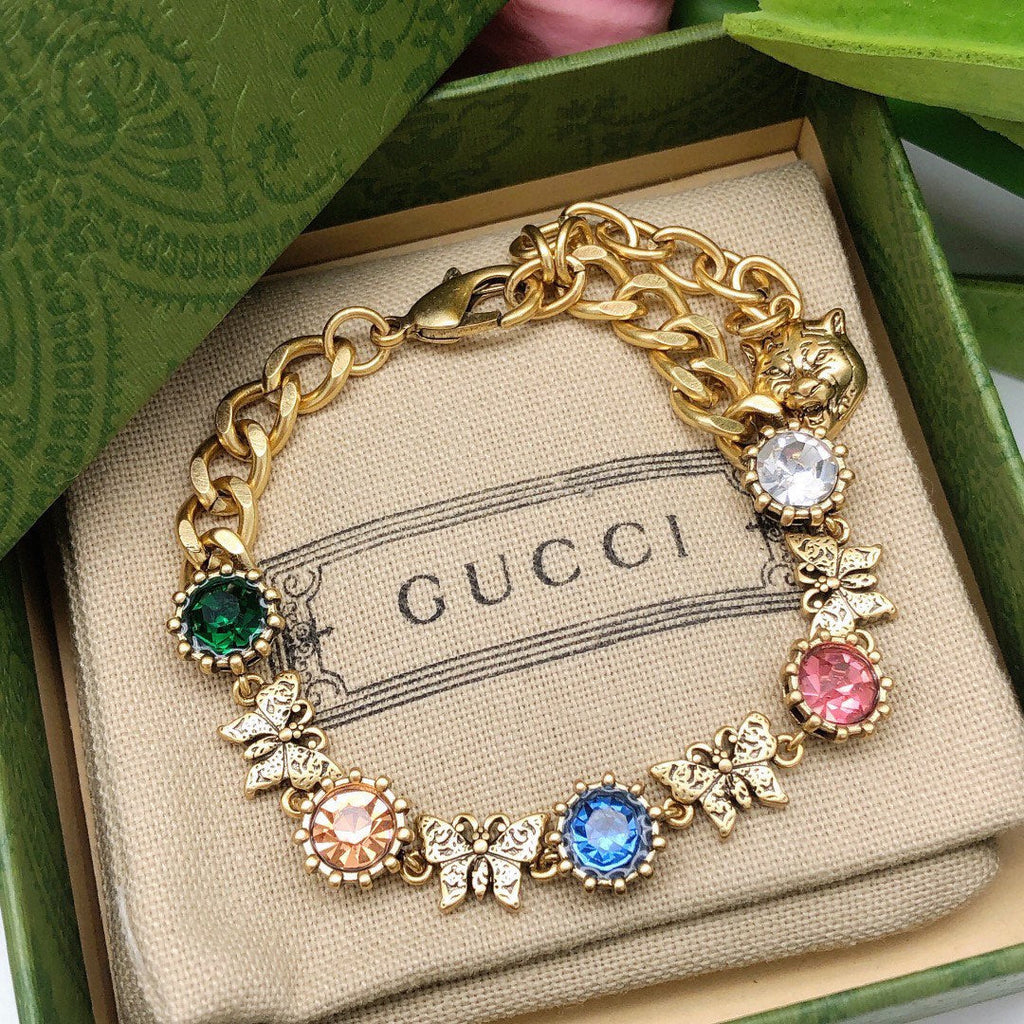Gucci Double Interlocking Gucci Crystals 18K Gold Bracelet