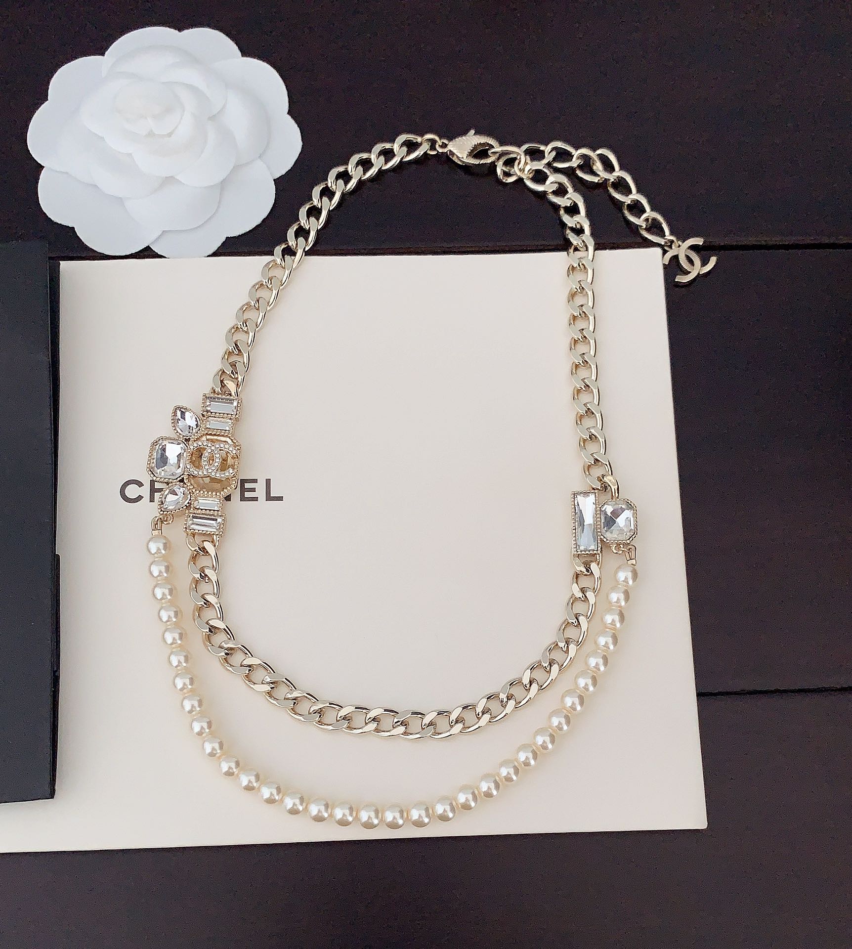Chanel Pearls Crystals 18K Gold Necklace