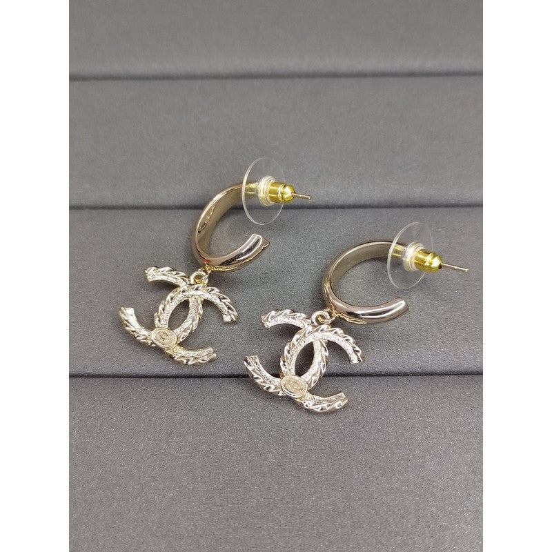 Chanel Diamond Pendant 18K Gold Earrings