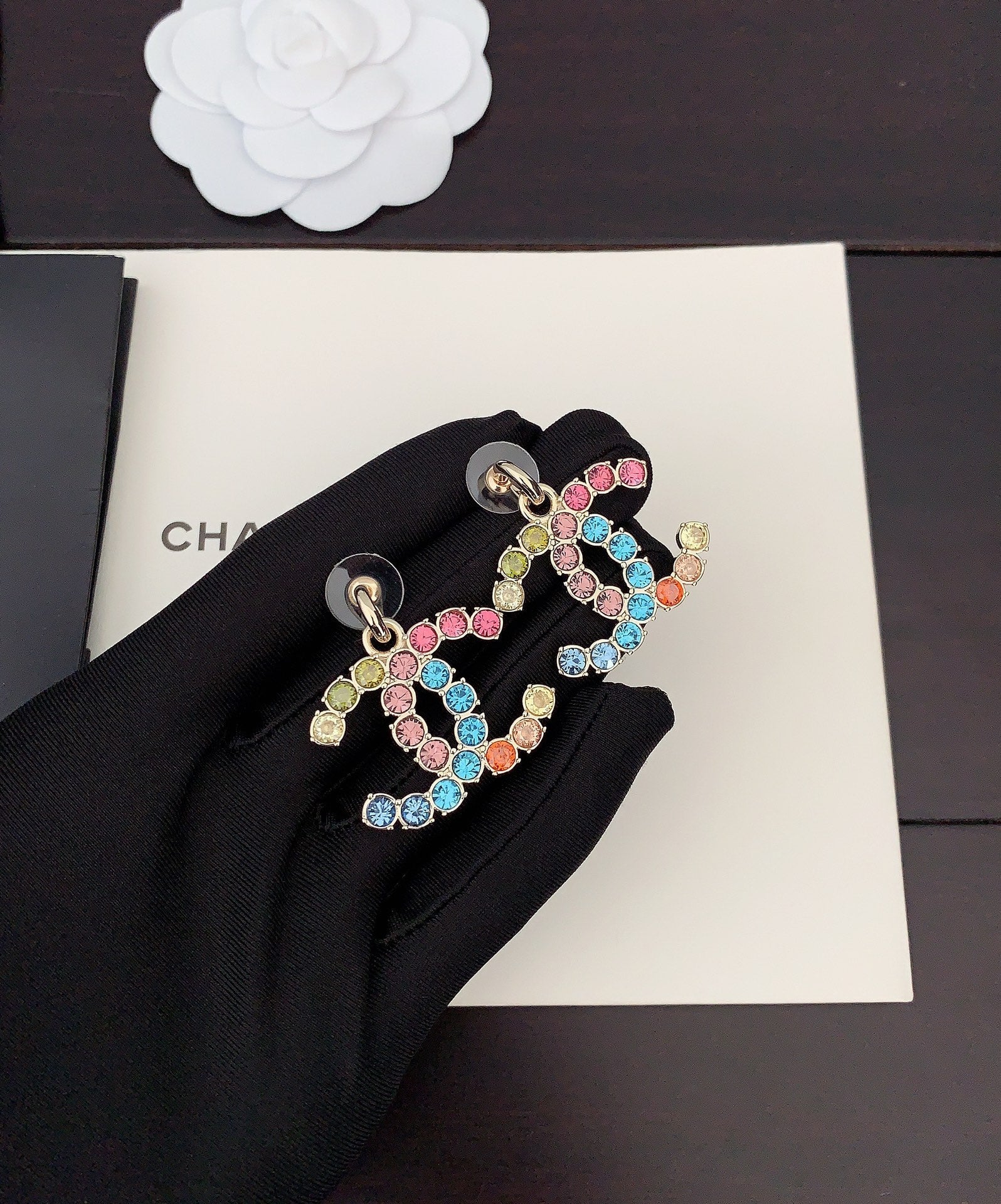 Chanel Color Crystals 18K Gold Earrings
