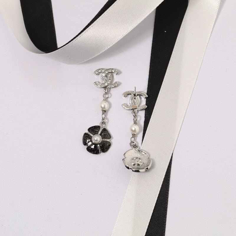 Chanel Black & Pink Camellia Diamond Long 18K Gold Earrings