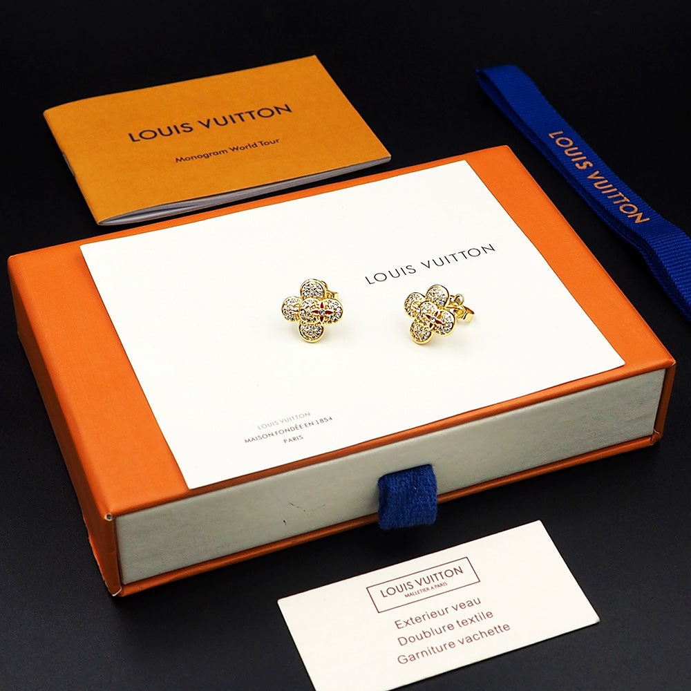 Louis Vuitton Vivienne Diamond 18K Gold Earrings