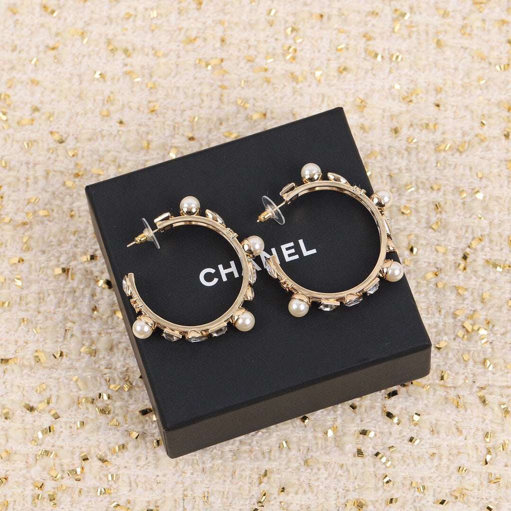 Chanel Pearl Crystal 18K Gold Earrings