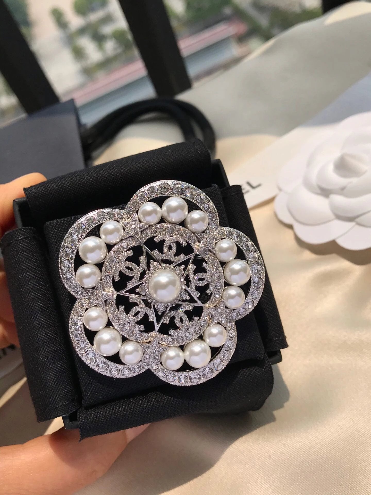 Chanel Camellia Pearls 18K Gold Brooch