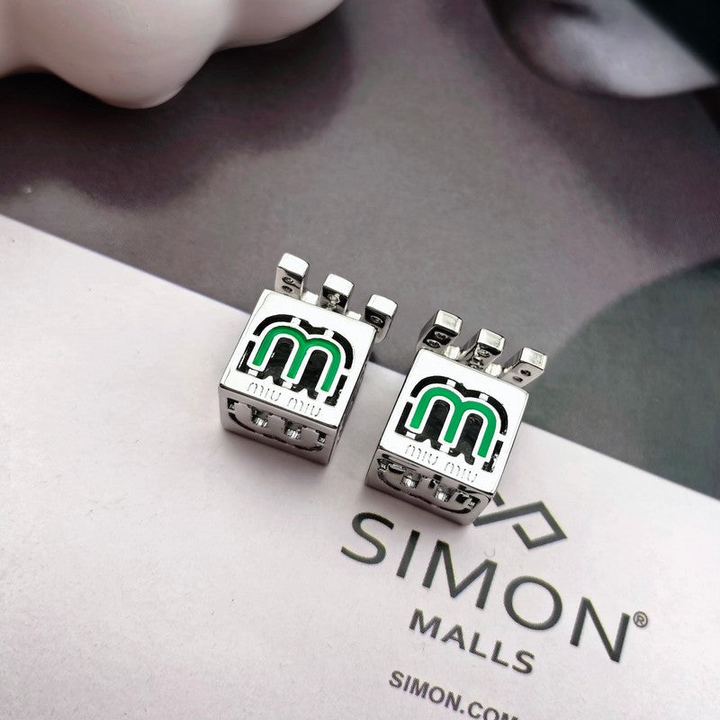 Miu Green & Yellow Cube 18K Gold Earrings