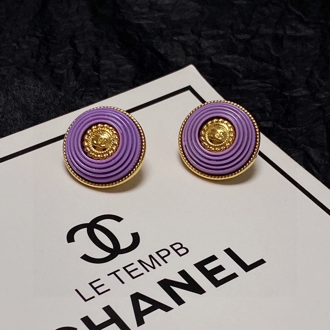 Chanel Purple Resin 18K Gold Earrings