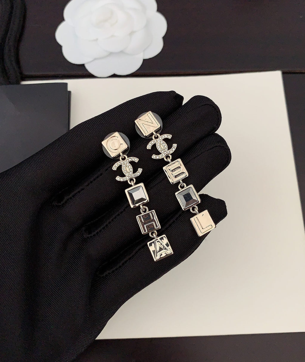 Chanel Crystals Long 18K Gold Earrings