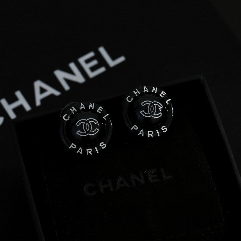 Chanel Black Round 18K Gold Earrings