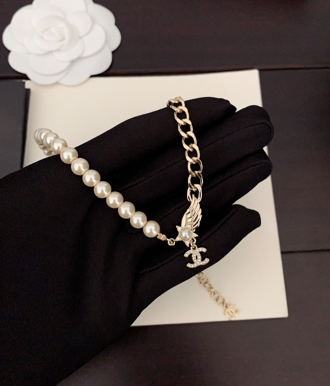 Chanel Pearl Chain Choker 18K Gold Necklace