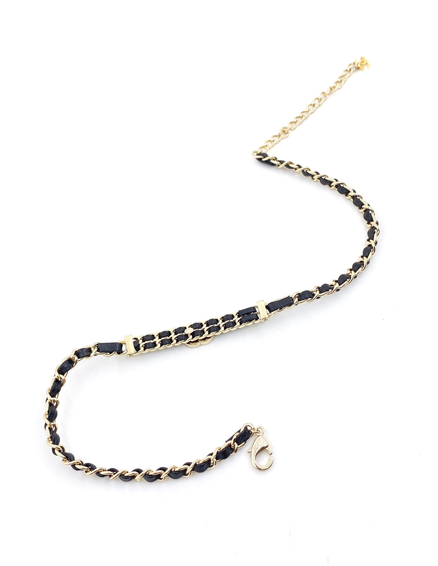 Chanel Leather Choker 18K Gold Necklace