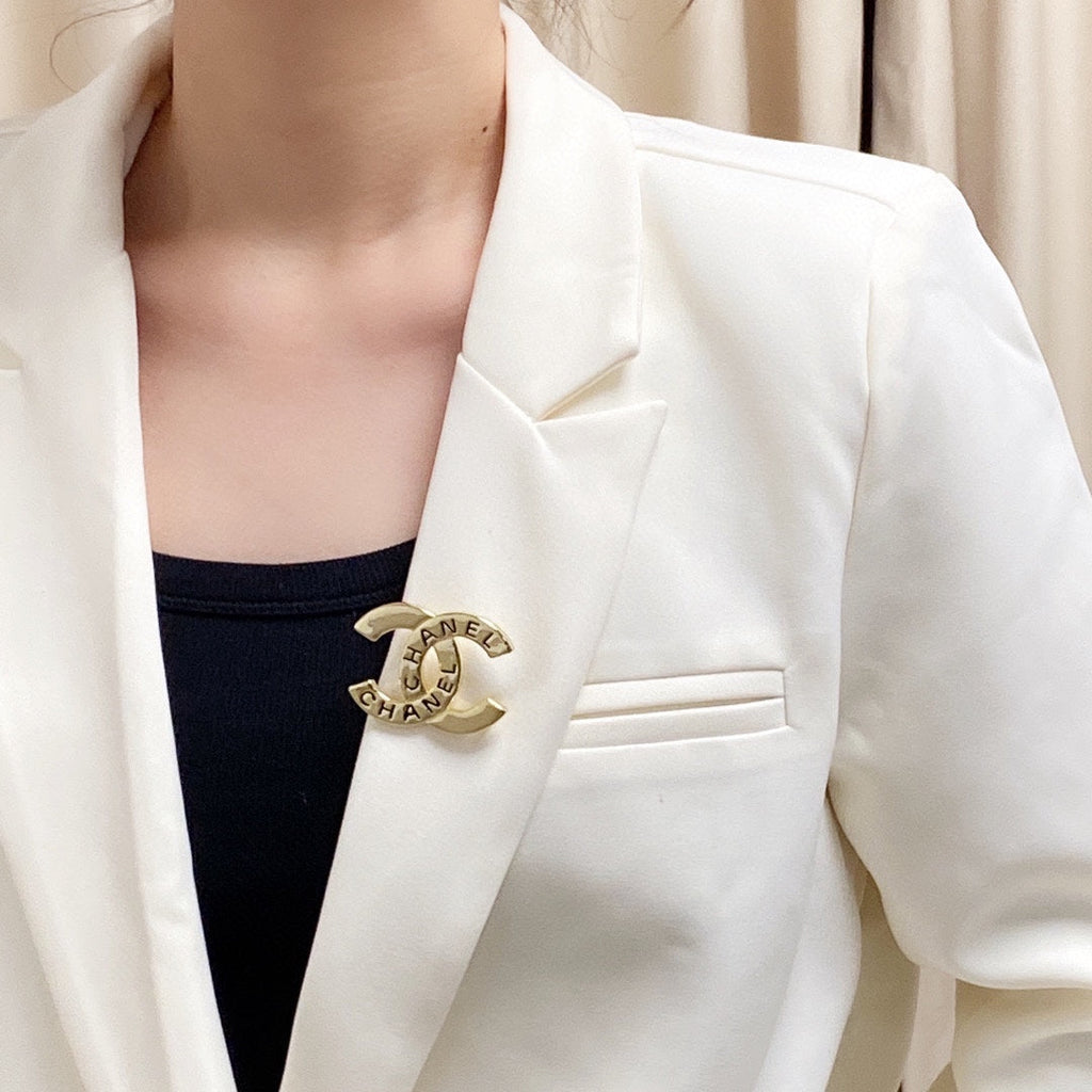 Chanel Script 18K Gold Brooch