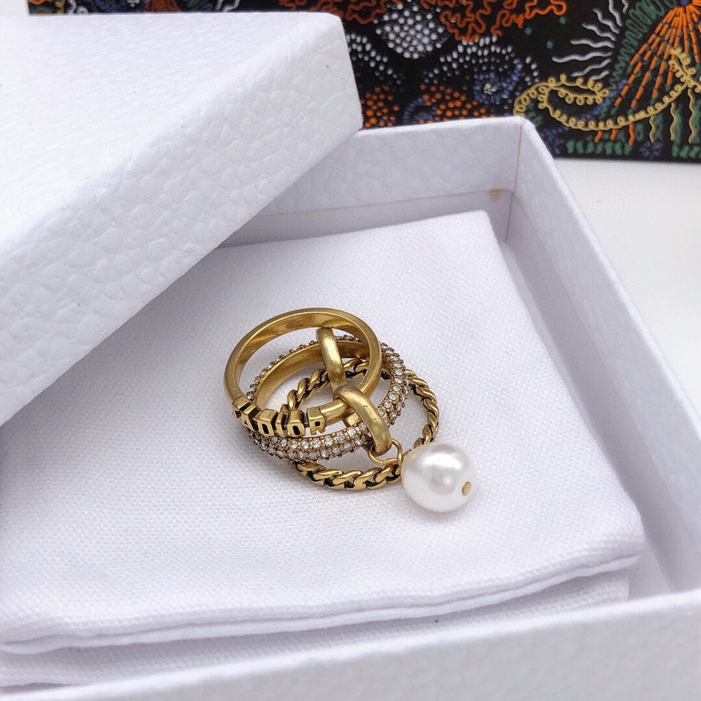 Dior Pearl & Crystal J'Adior 18K Gold Ring