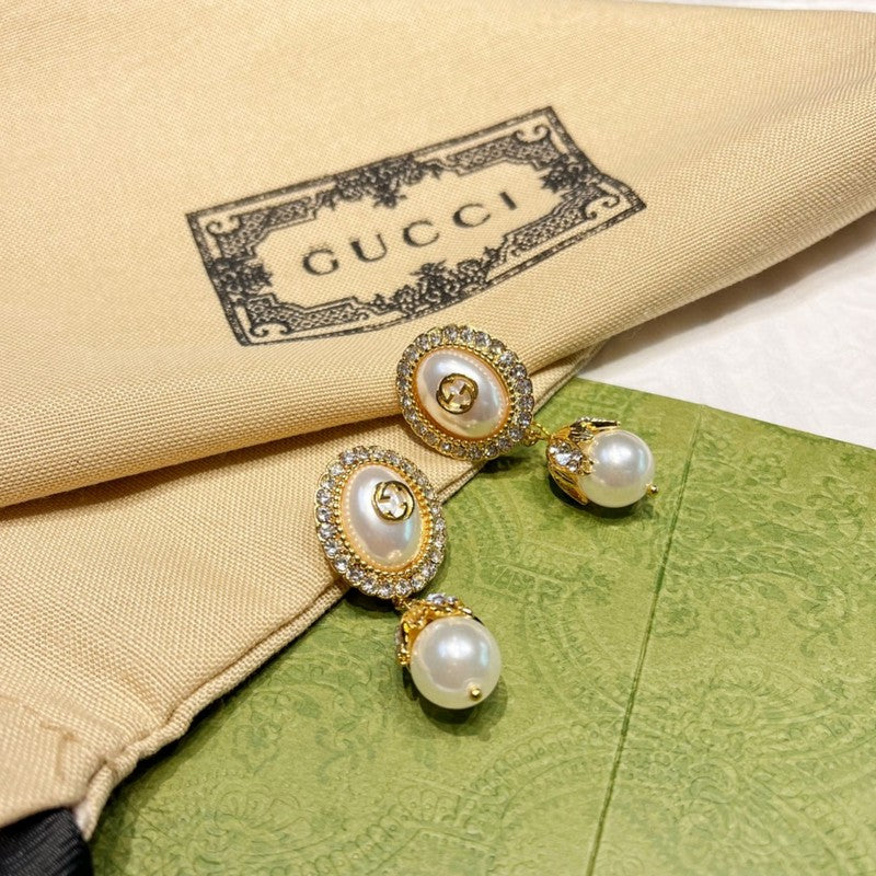 Gucci Double Flower Pearl 18K Gold Earrings