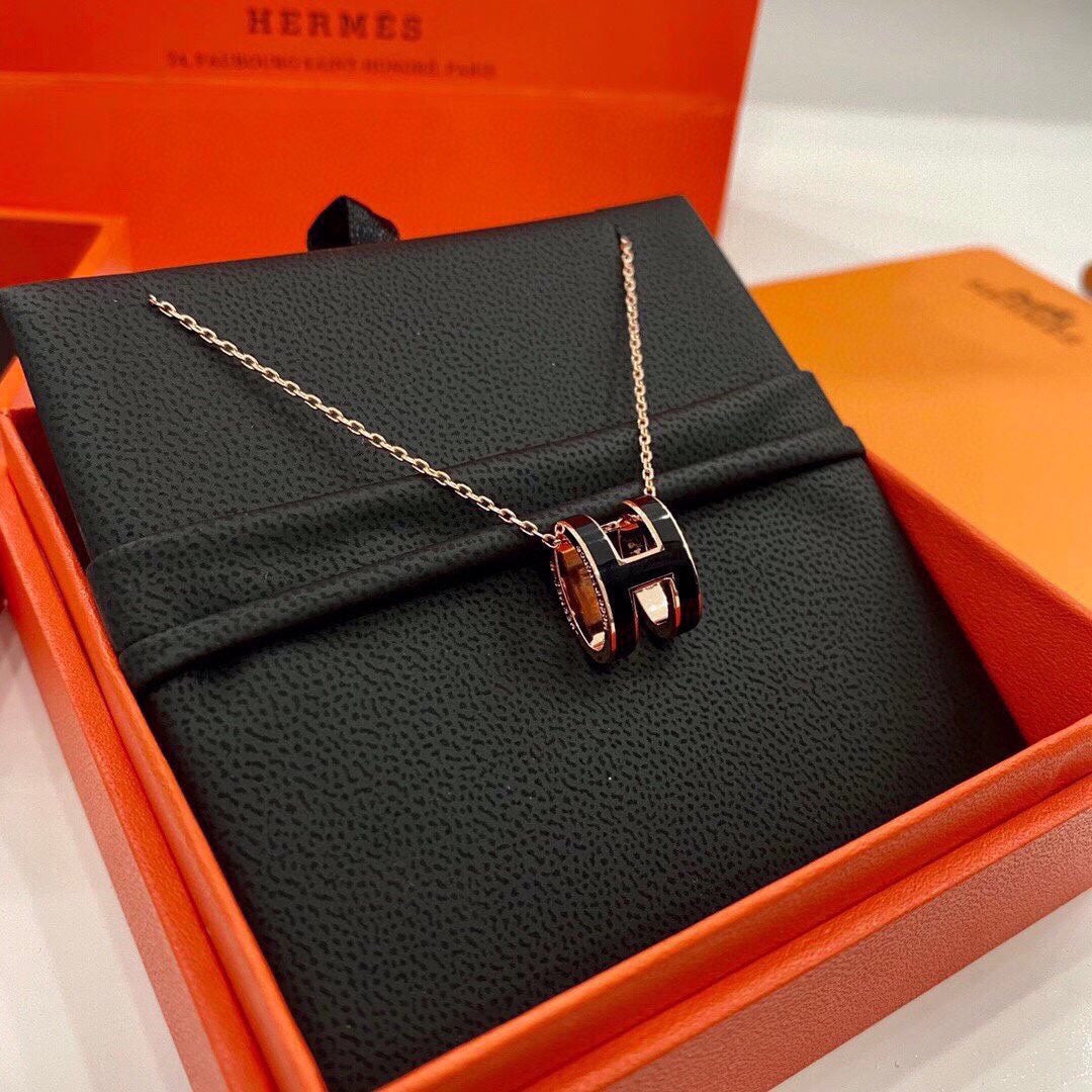 Hermes Mini Pop Black 18K Gold Necklace
