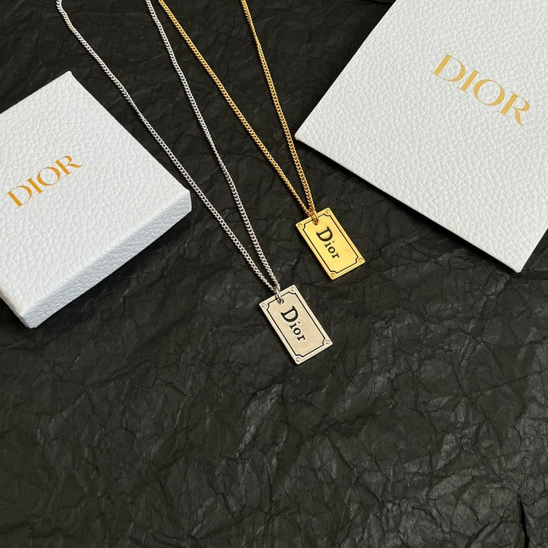 Dior Oblique Plate Pendant 18K Gold Necklace