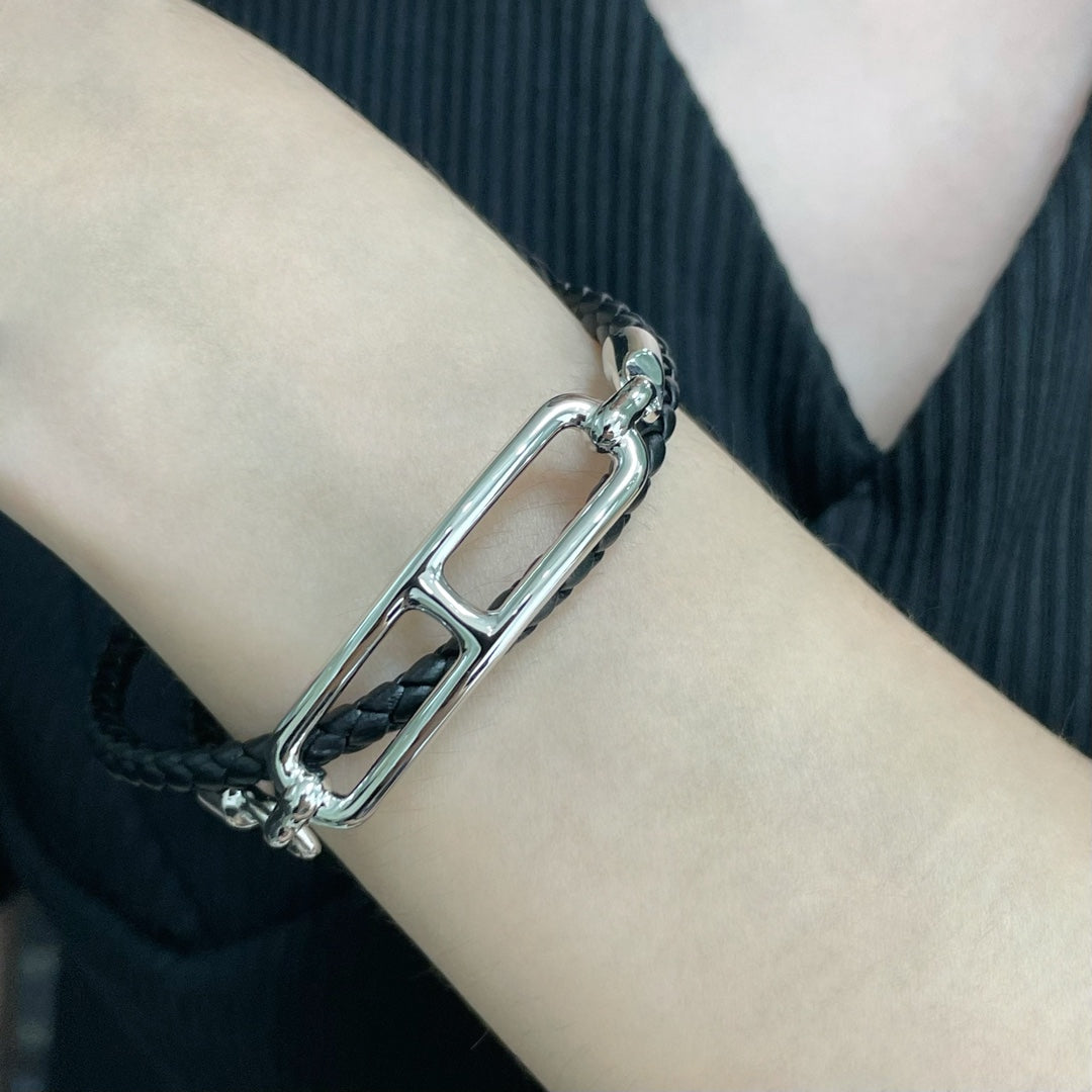 Hermes Roulis Double Tour Black 18K Gold Bracelet