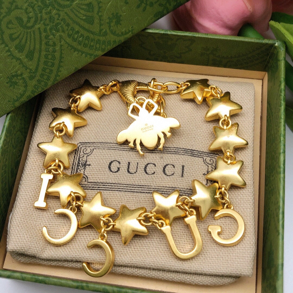 Gucci Double Script Crystals 18K Gold Bracelet