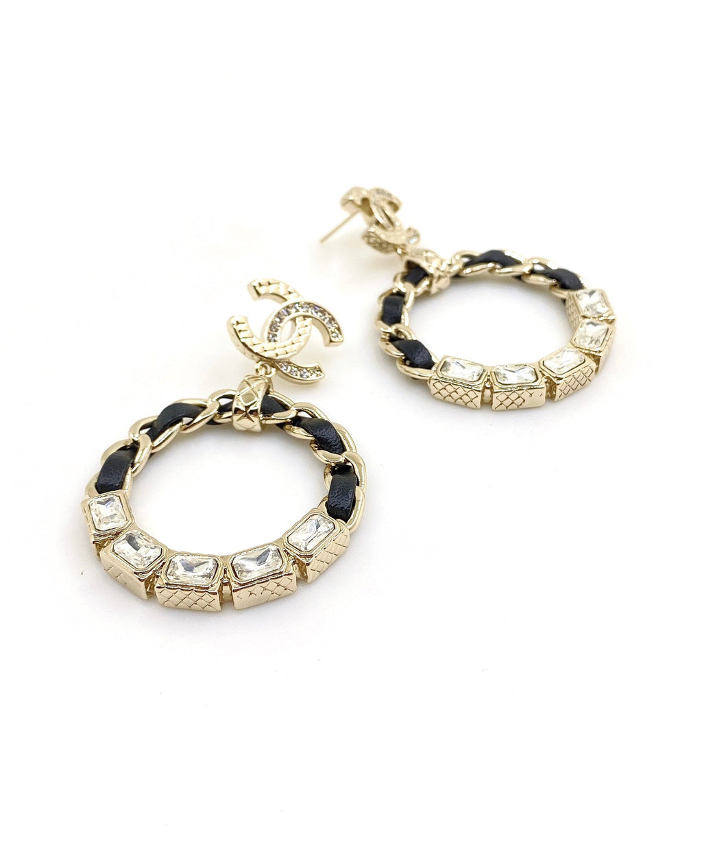 Chanel Leather Circle 18K Gold Earrings