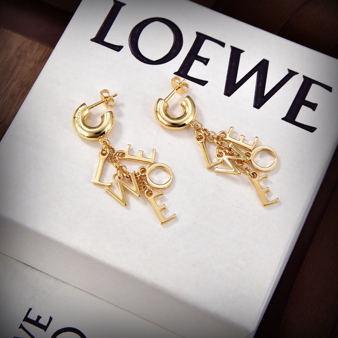 LOEWE Anagram Script 18K Gold Earrings