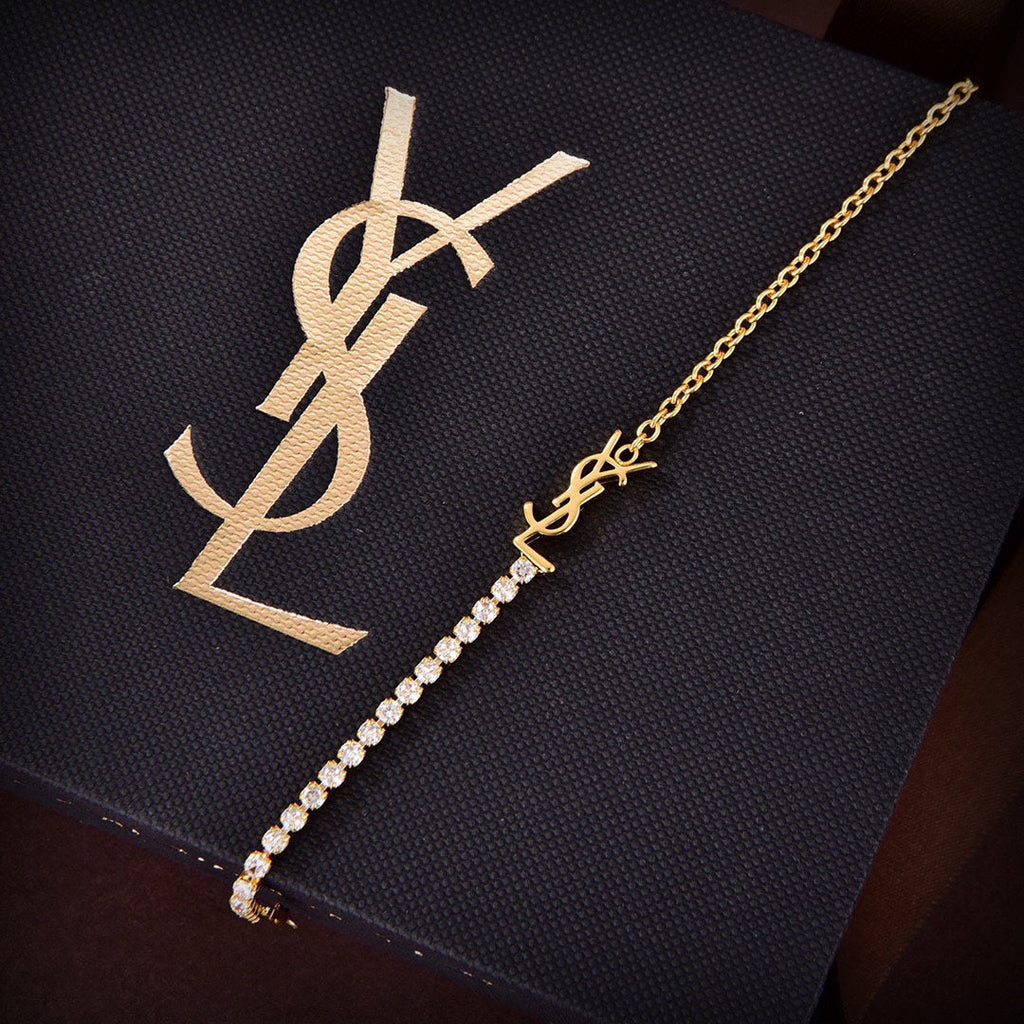 YSL Crystals Chain 18K Gold Bracelet