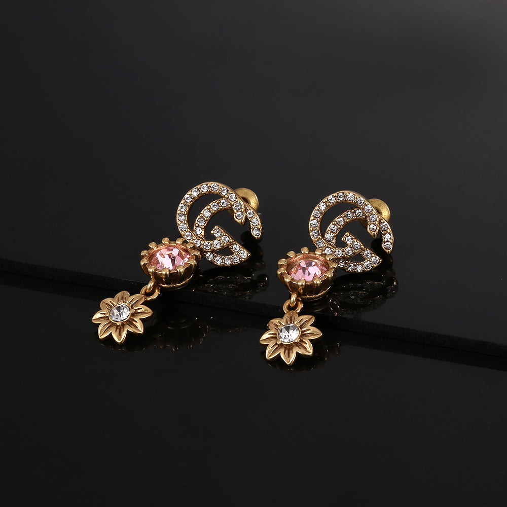Gucci Double Flower Crystal 18K Gold Earrings