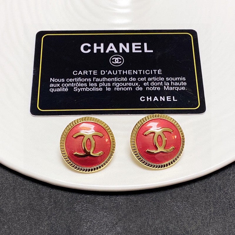 Chanel Pink Round 18K Gold Earrings