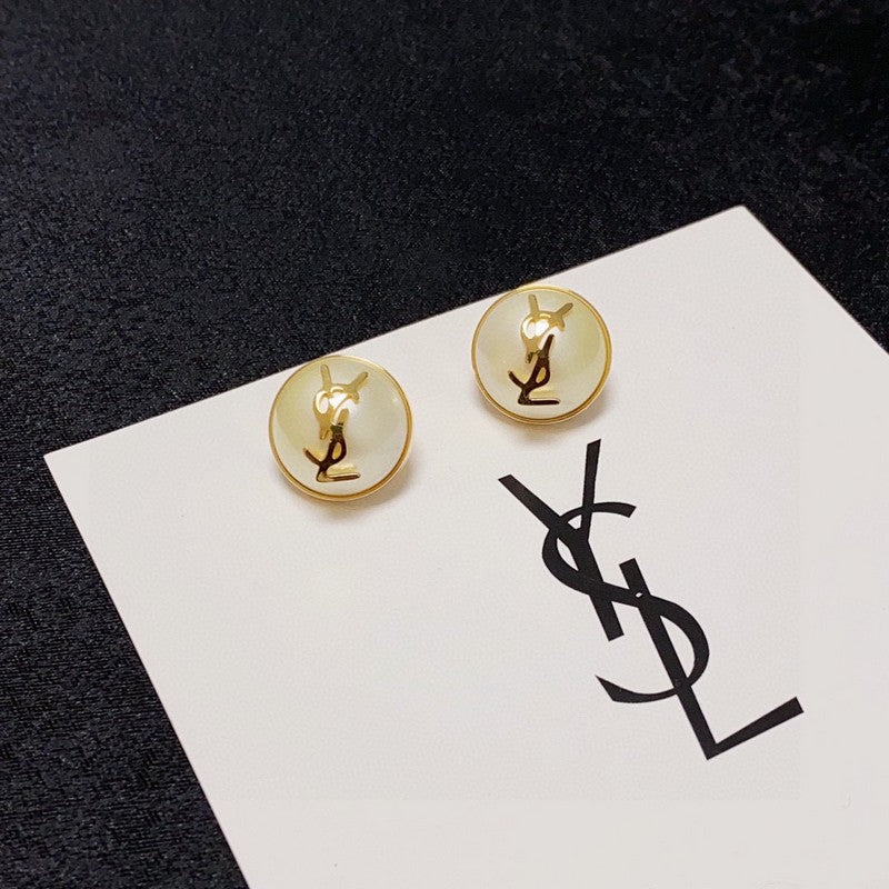 YSL White & Red 18K Gold Earrings