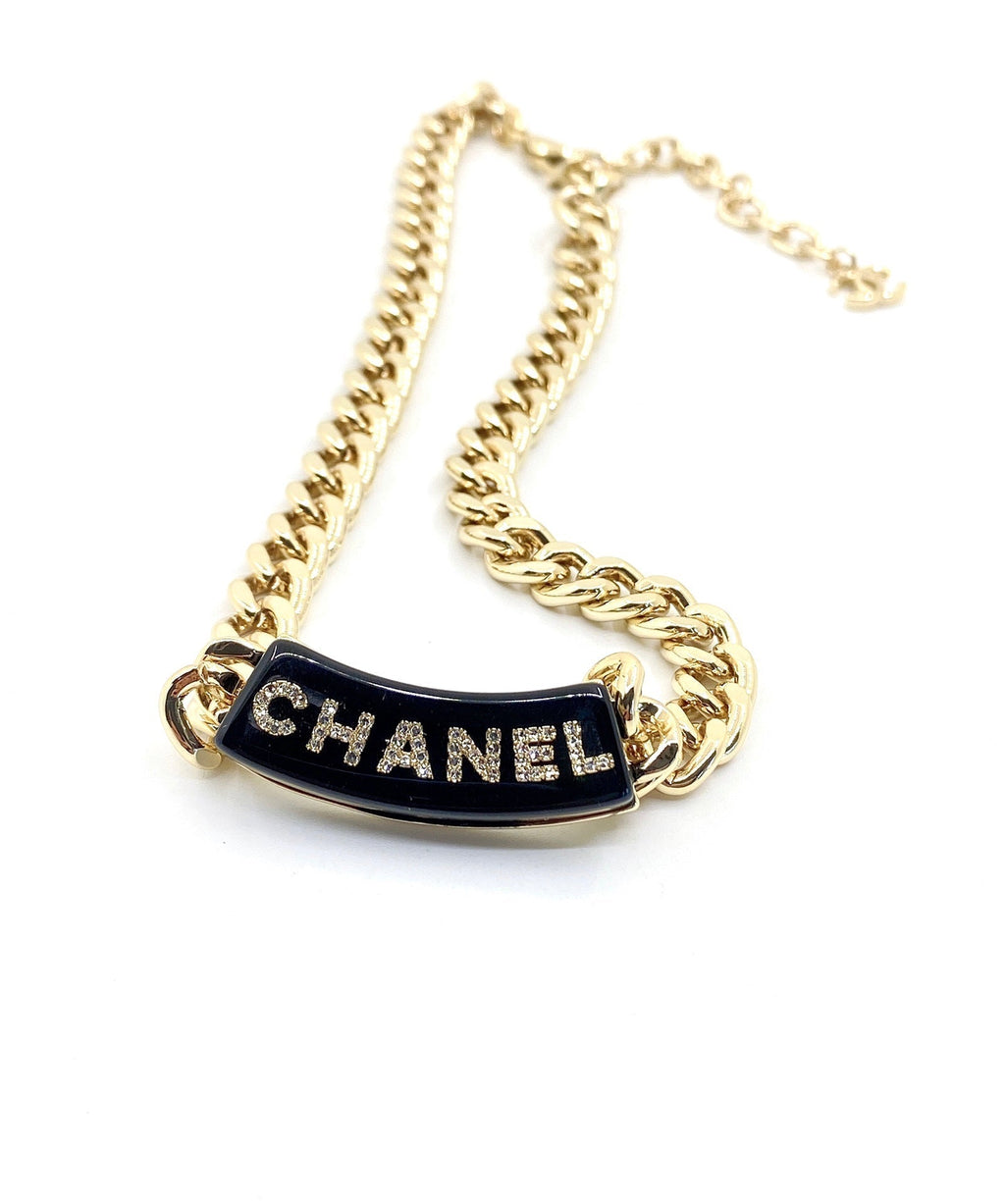 Chanel Black Logo Chain 18K Gold Necklace