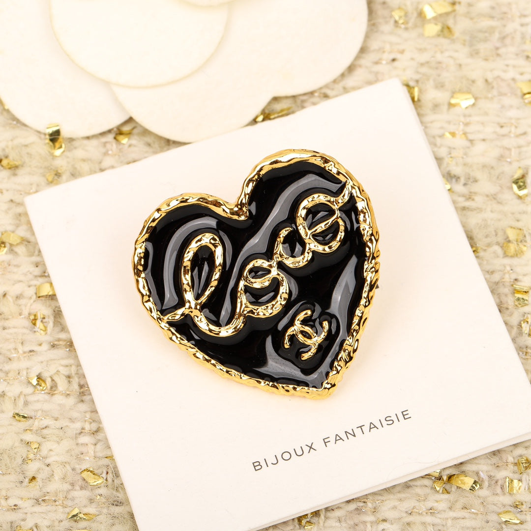 Chanel Black Heart 18K Gold Brooch