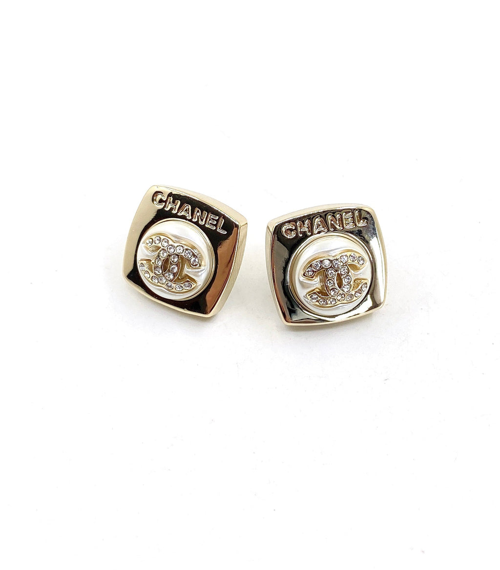 Chanel Diamond Square 18K Gold Earrings
