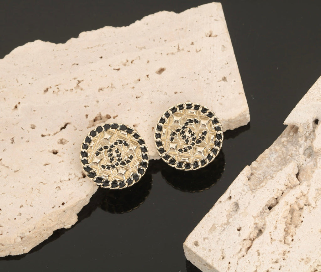 Chanel Diamond Round 18K Gold Earrings