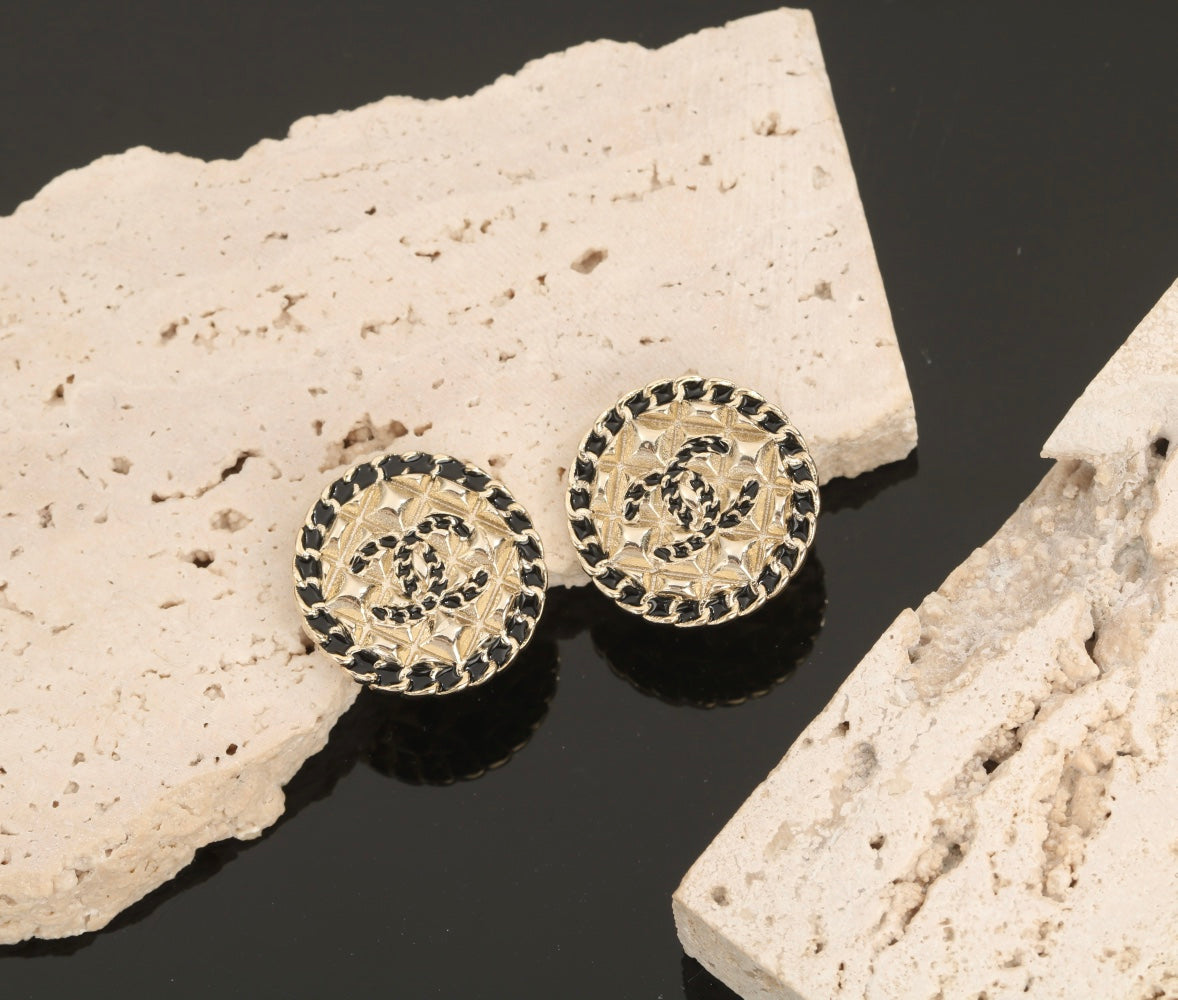 Chanel Diamond Round 18K Gold Earrings