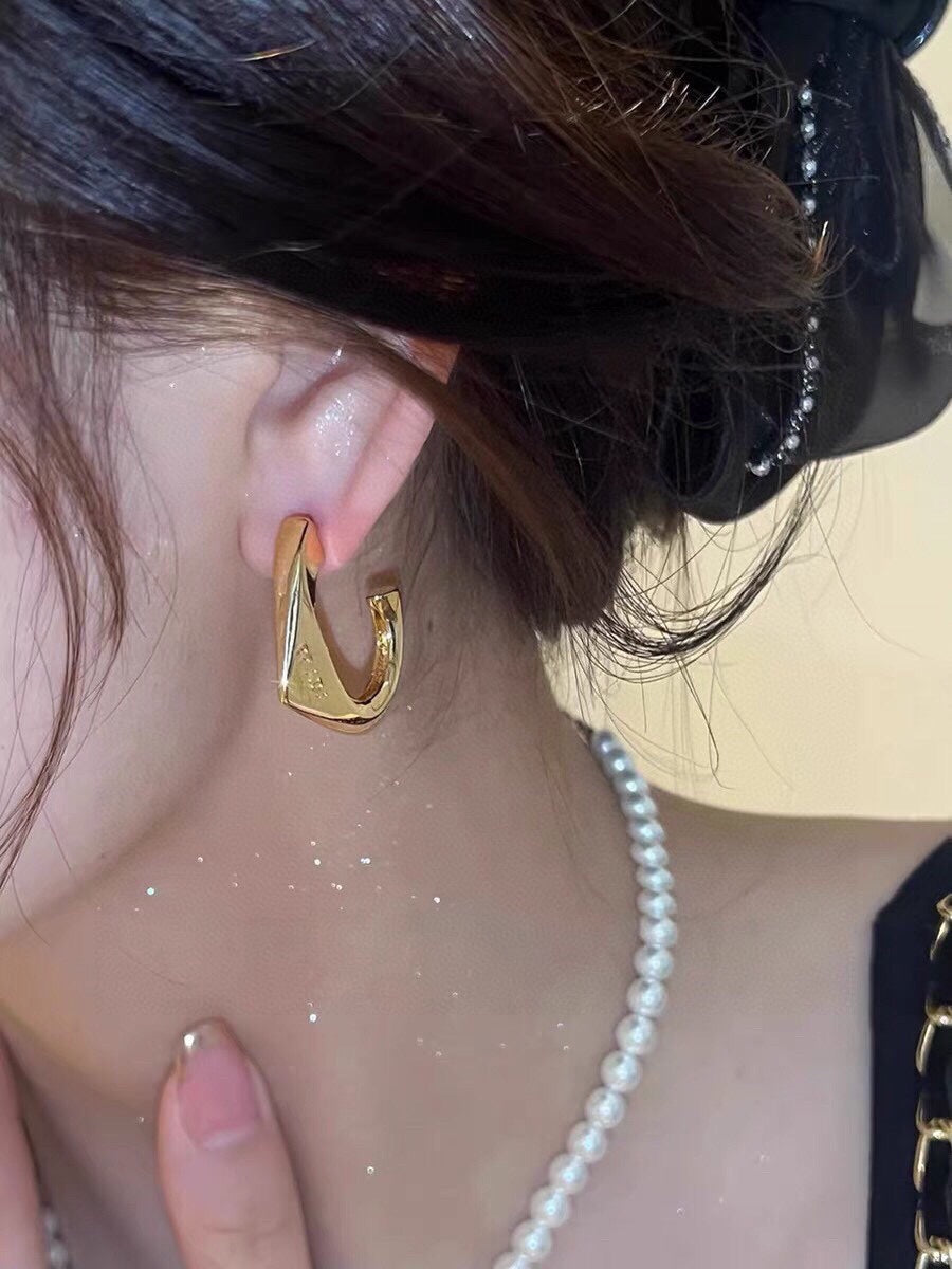 Prada Triangle Open 18K Gold Earrings