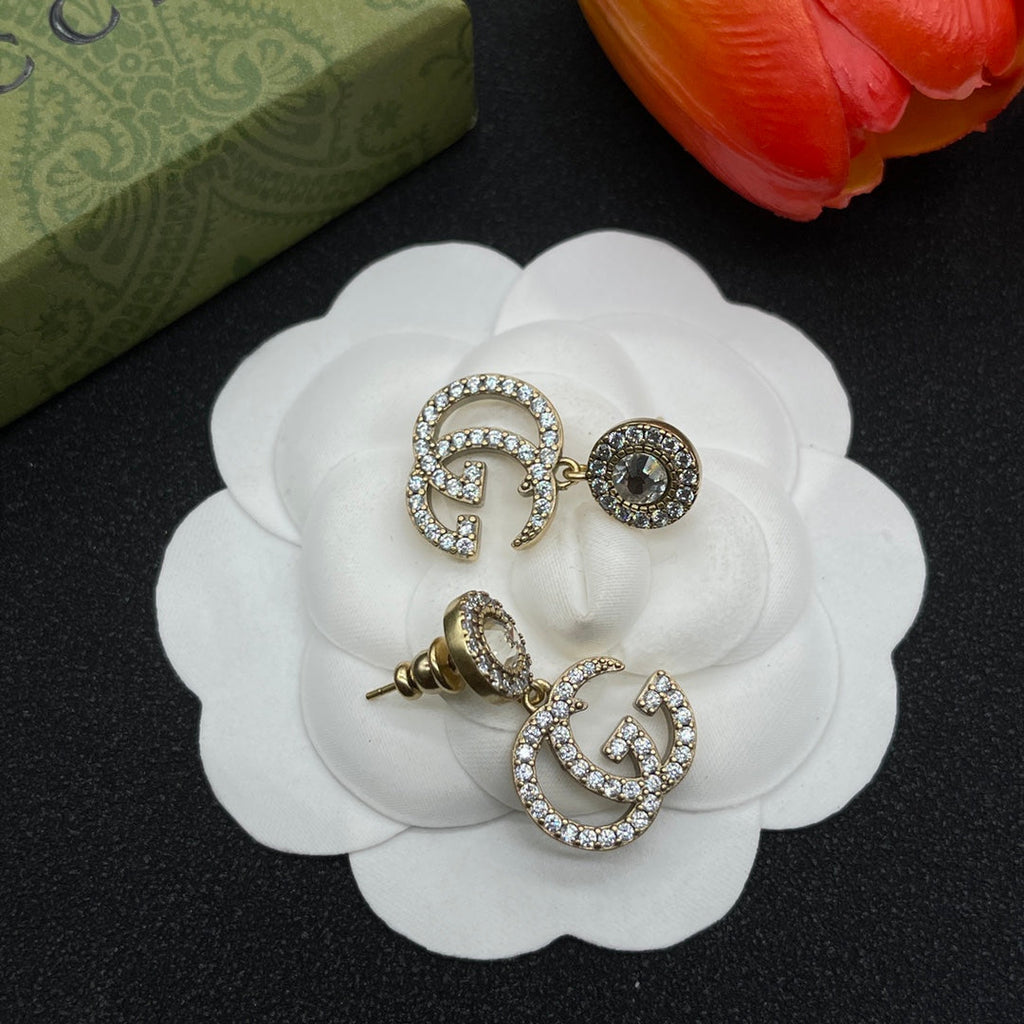Gucci Double Crystals 18K Gold Earrings