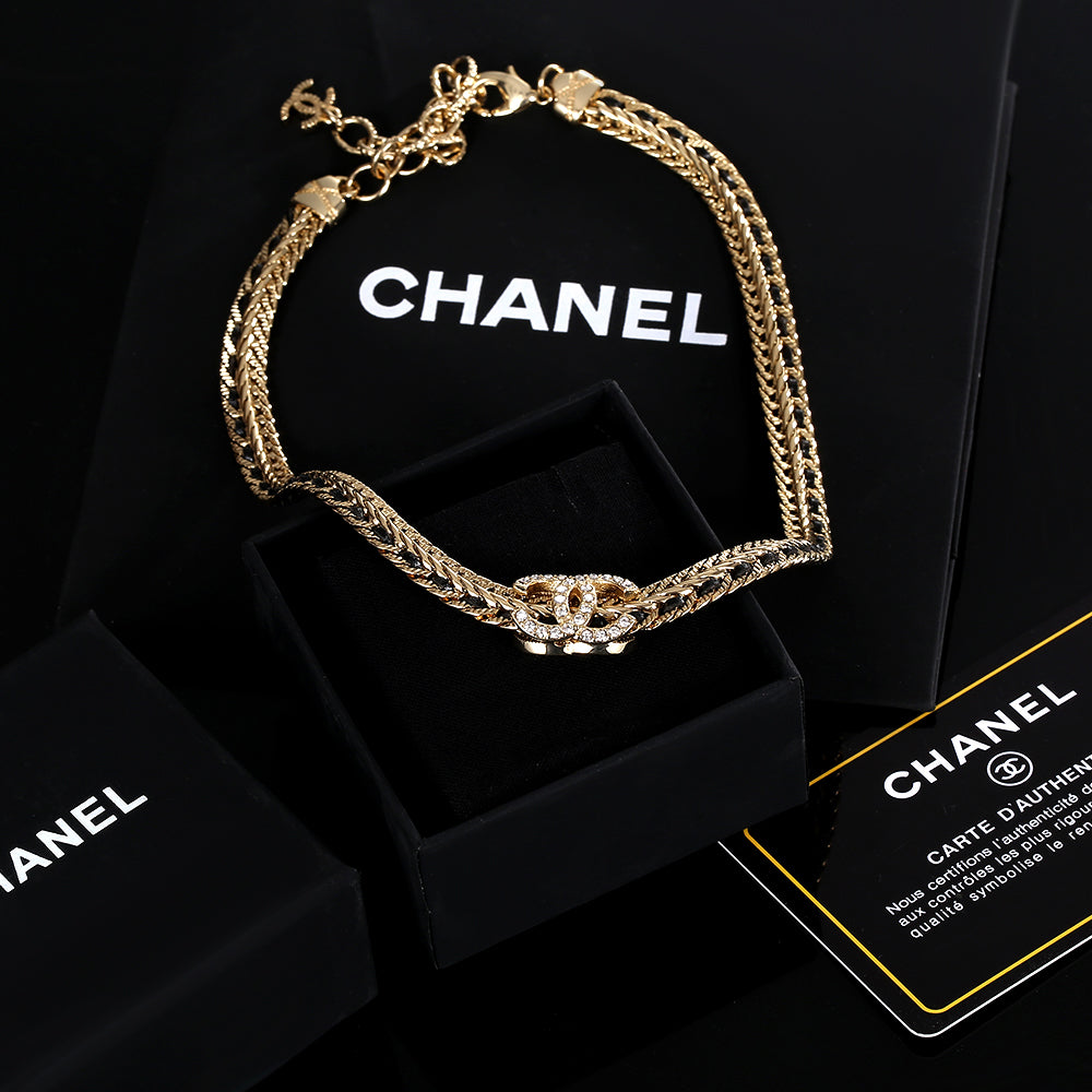 Chanel Strass Chain Choker 18K Gold Necklace