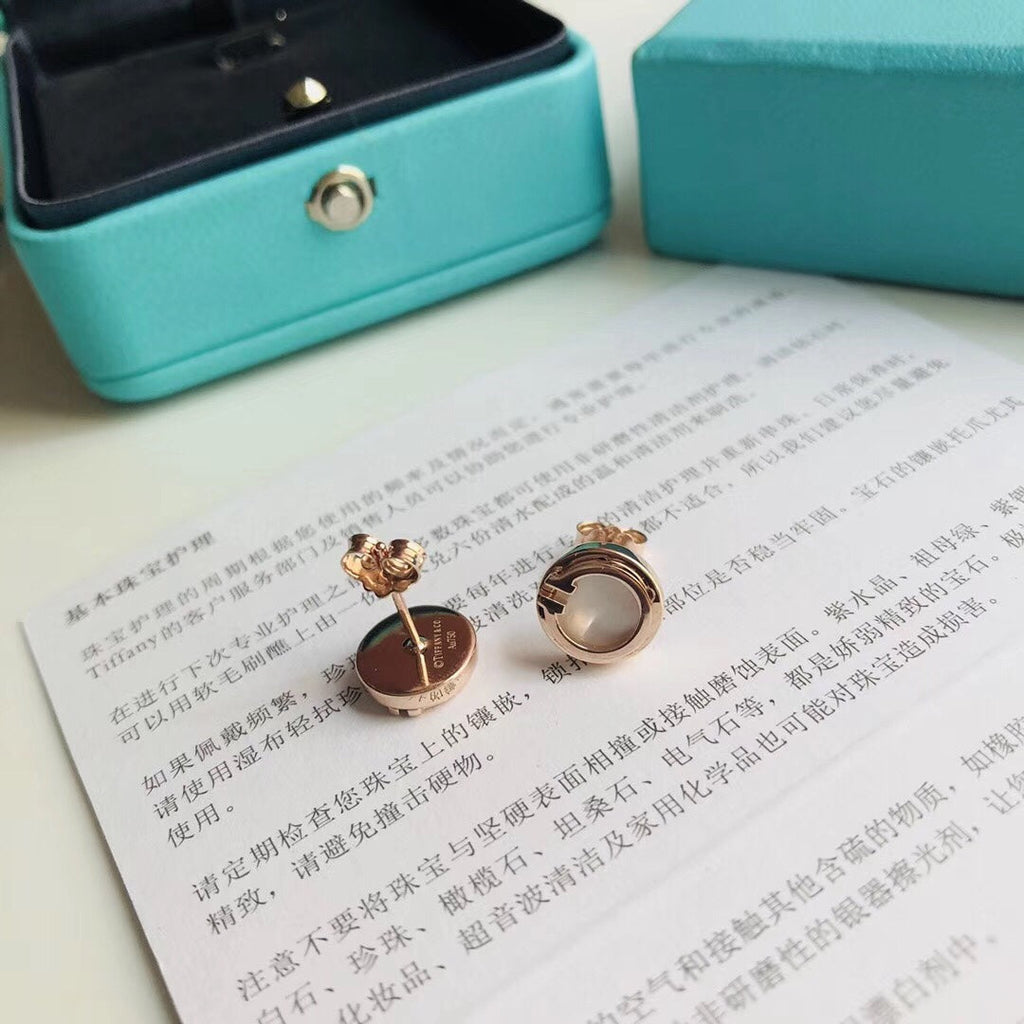 Tiffany Mother-Of-Pearl Circle 18K Gold Earrings