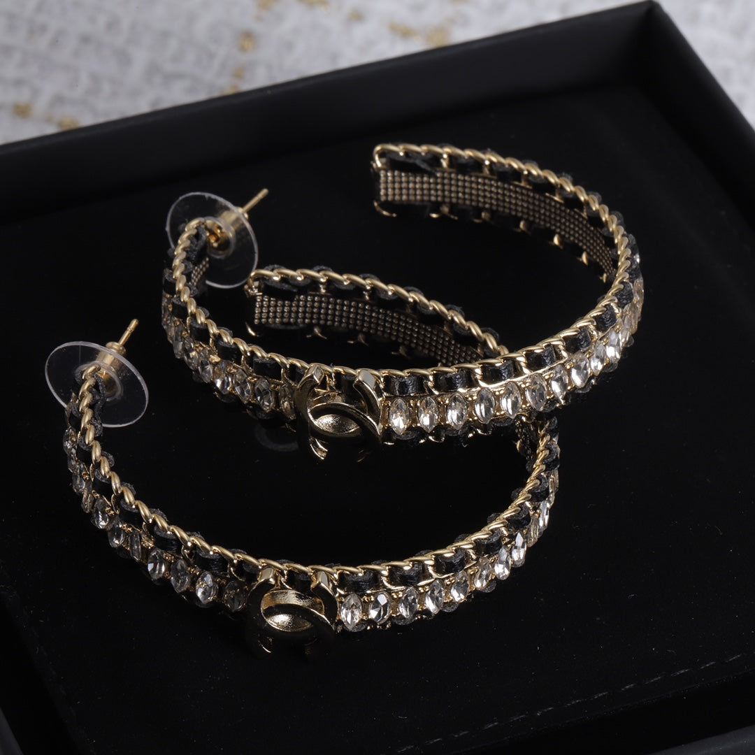 Chanel Leather Chain 18K Gold Earrings