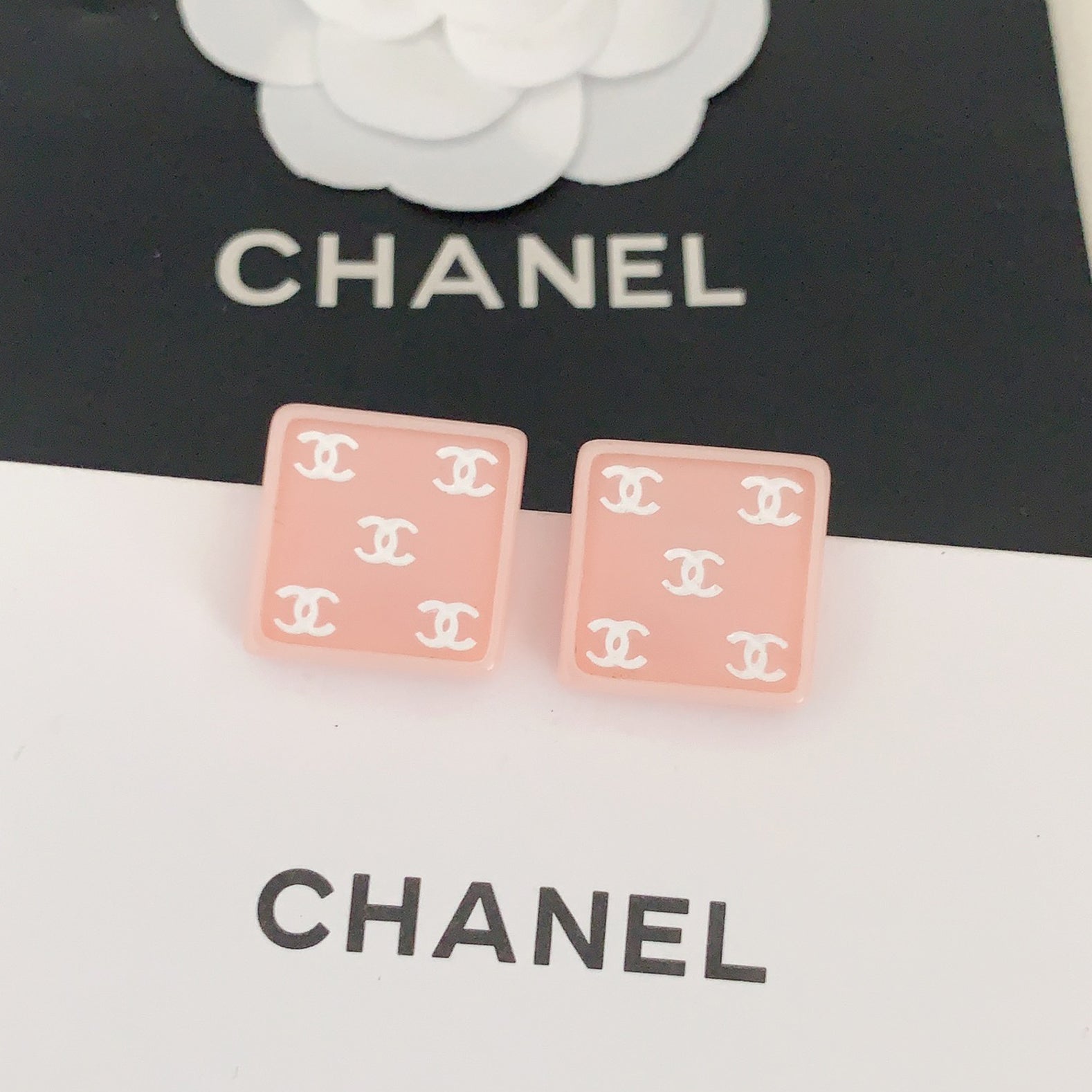 Chanel Pink Resin 18K Gold Earrings