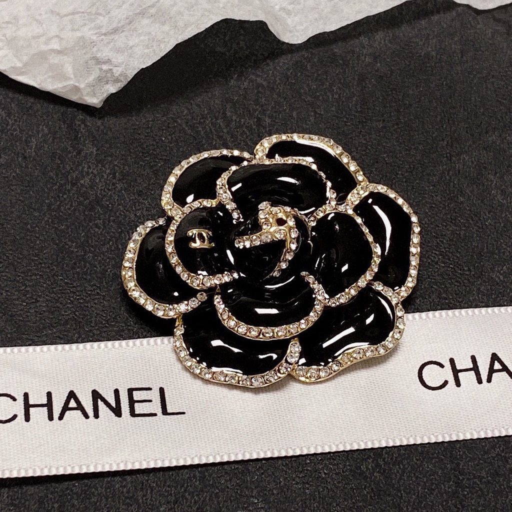 Chanel Black Flower 18K Gold Brooch