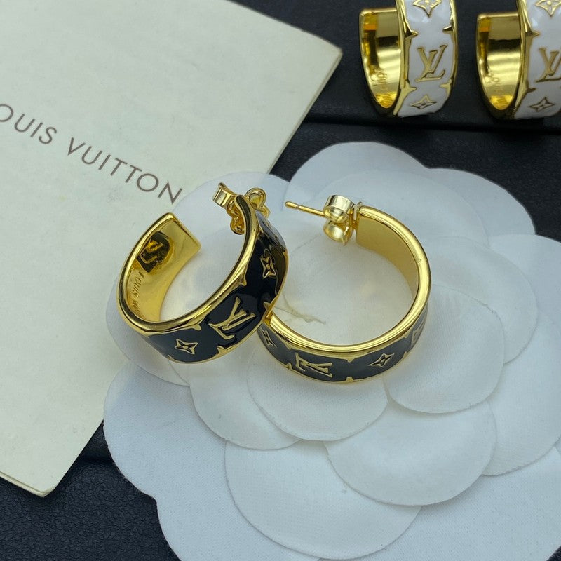 Louis Vuitton Nanogram Enamel 18K Gold Earrings