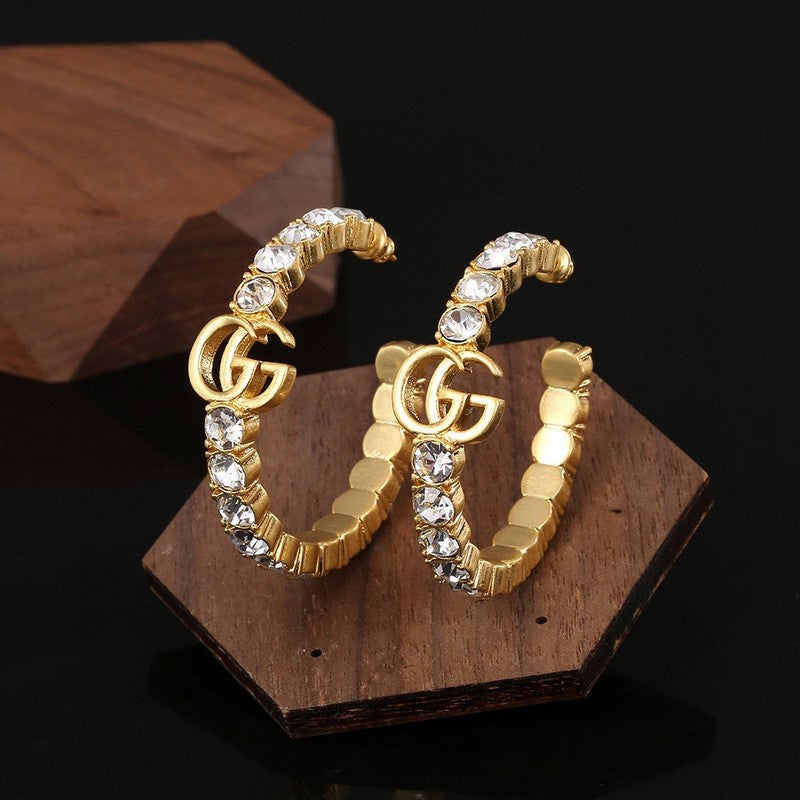 Gucci Double Color Crystal 18K Gold Earrings