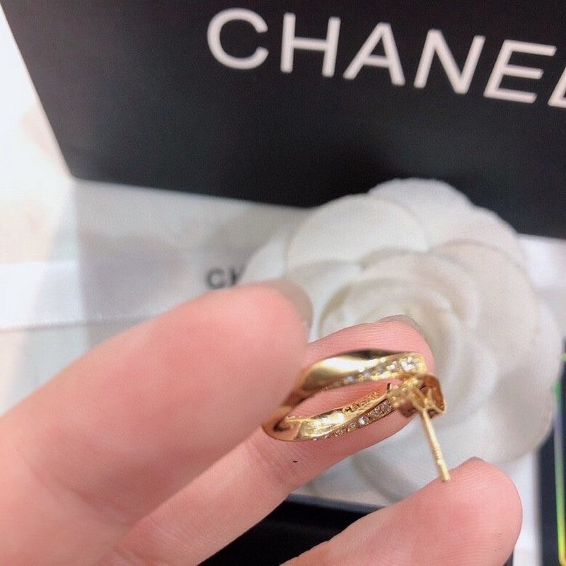 Chanel Half Circle Diamond 18K Gold Earrings