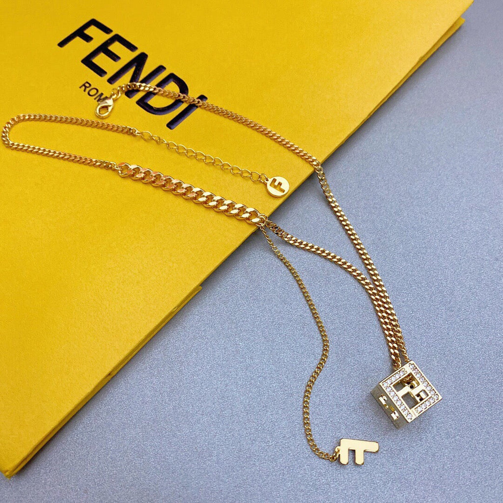 Fendi Cube Diamonds 18K Gold Necklace
