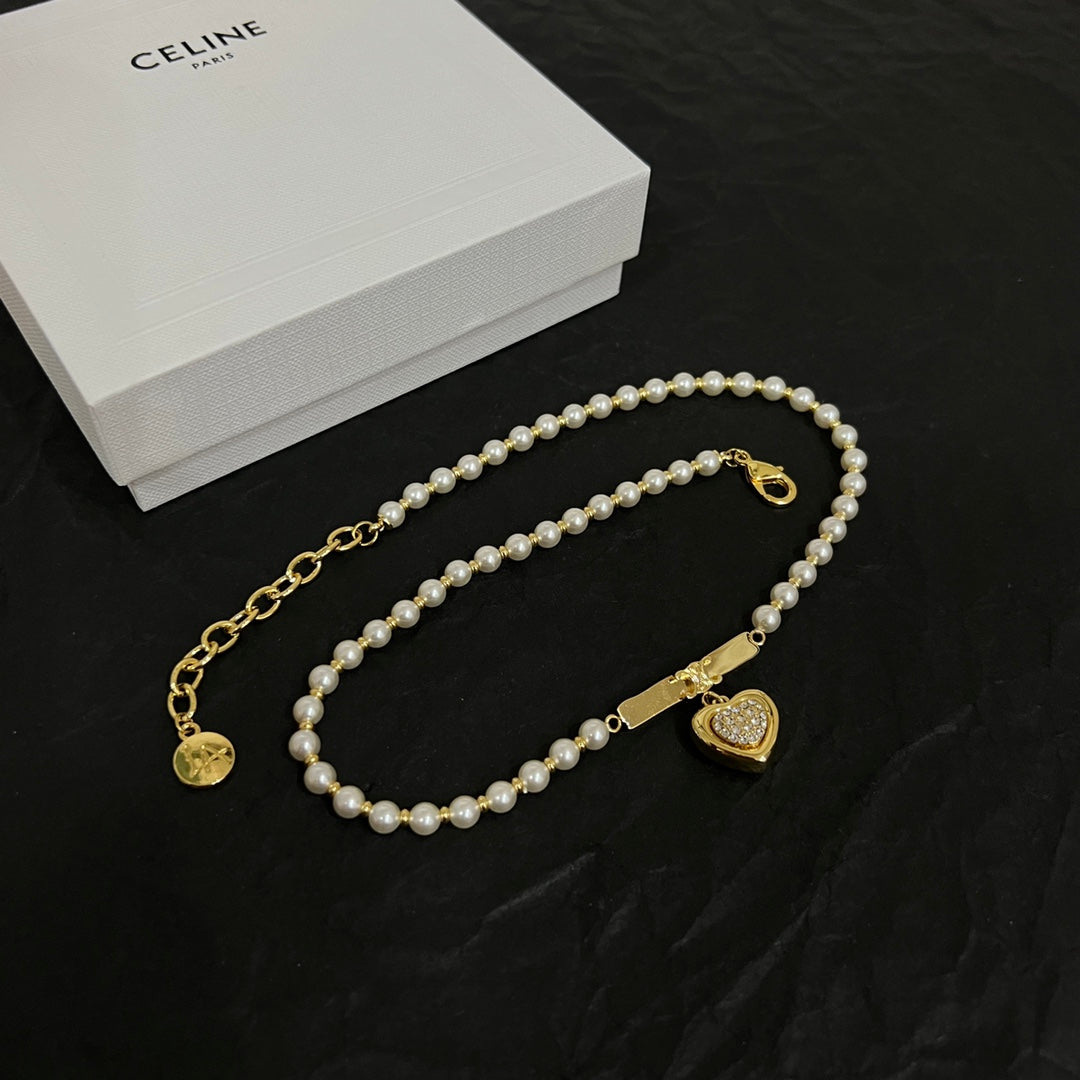 Celine Heart Pearl 18K Gold Necklace