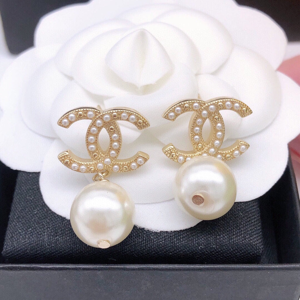 Chanel Pearl Drop 18K Gold Earrings