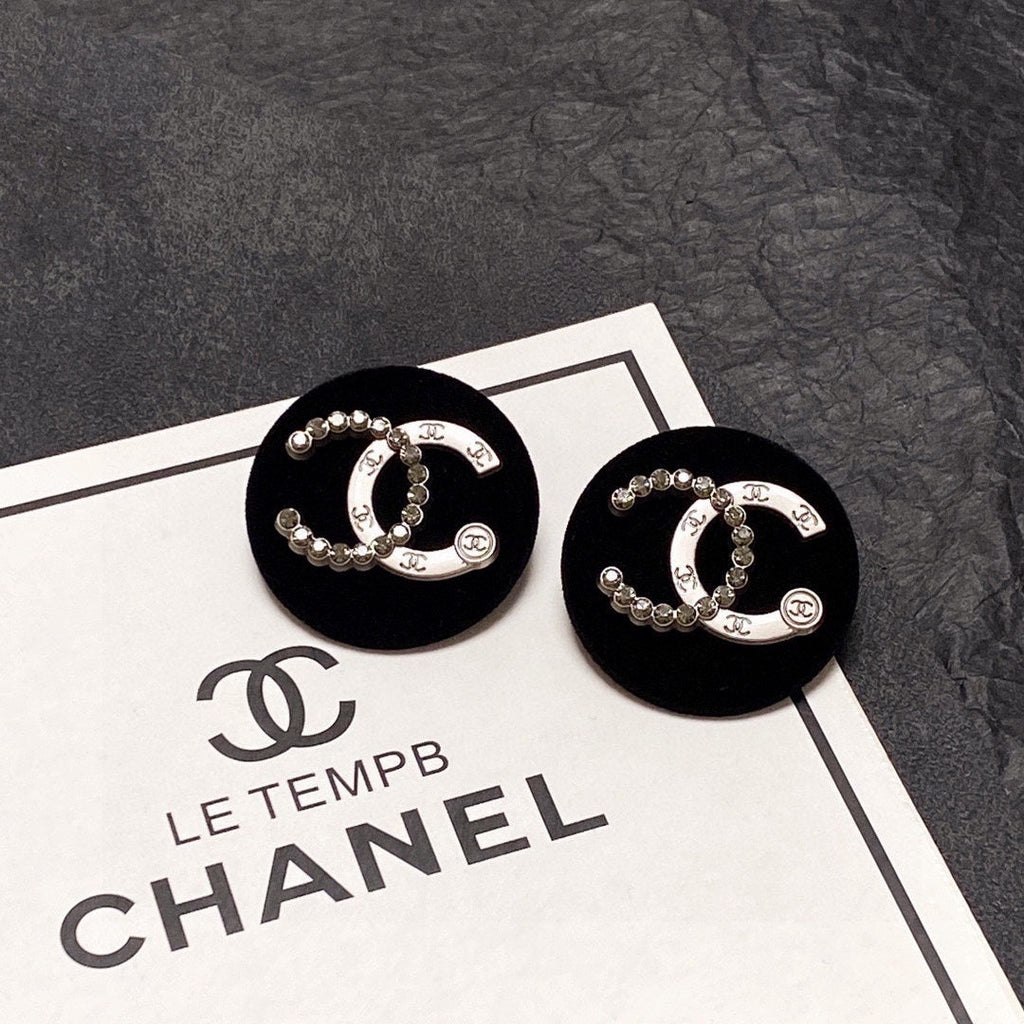 Chanel Black Resin Circle 18K Gold Earrings
