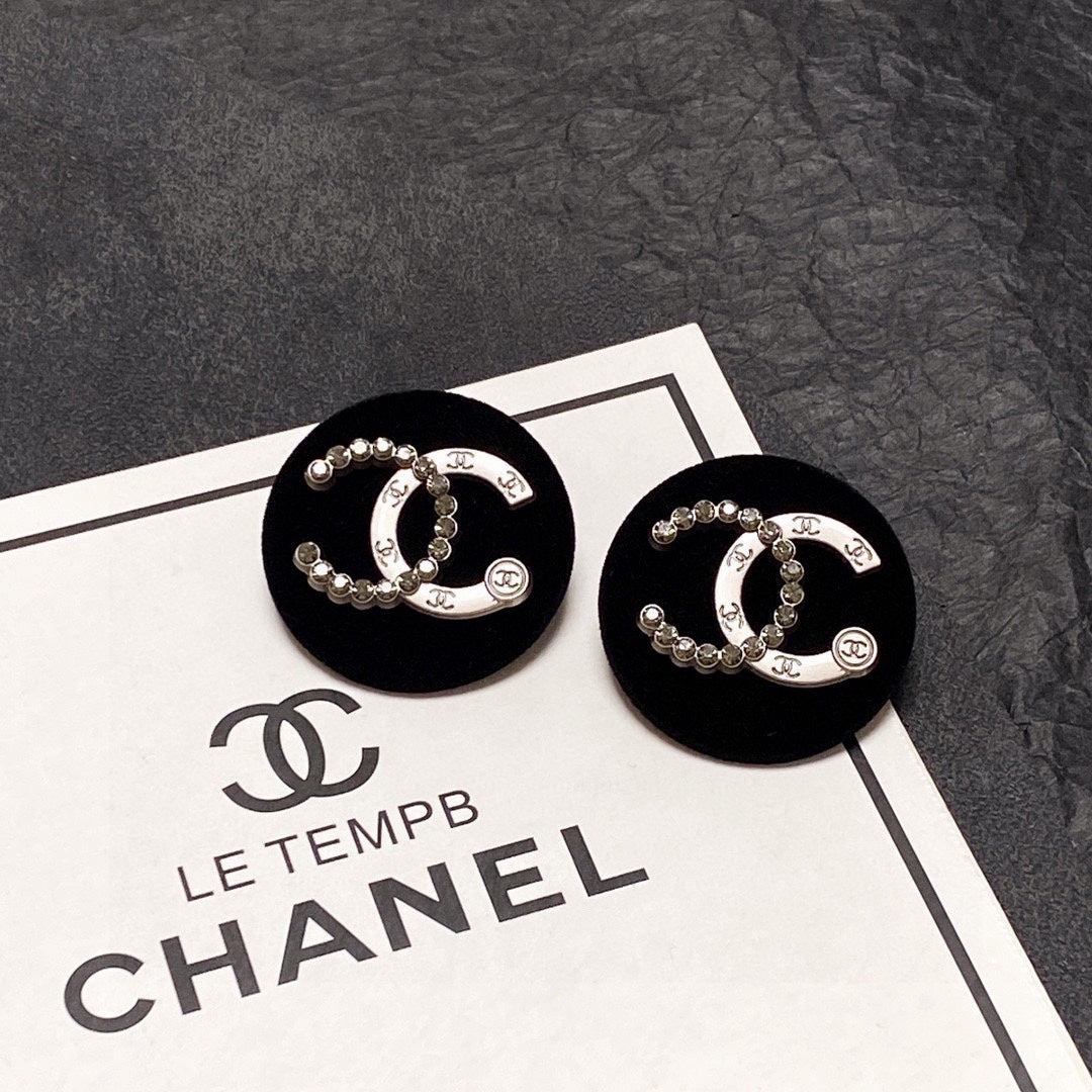 Chanel Black Resin Circle 18K Gold Earrings