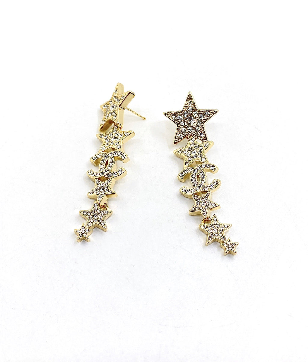 Chanel Star Diamonds Pendant 18K Gold Earrings